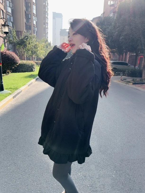 CBLM家300g新疆棉【黑色中长裙摆】宽松显瘦家居服