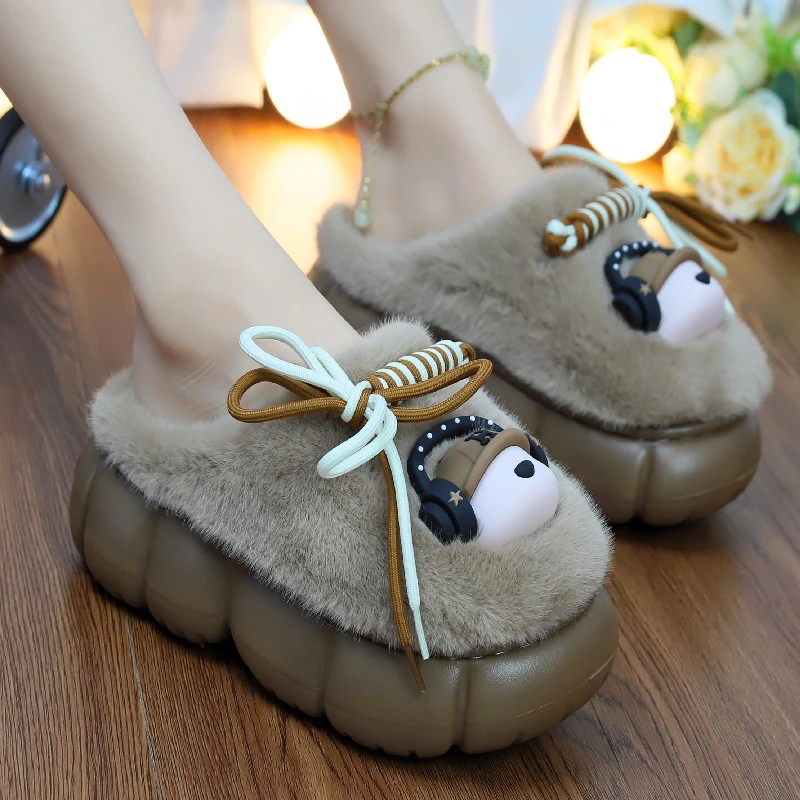 棉拖鞋女新款增高保暖冬季踩屎感室内居家加绒保暖防滑外穿毛毛鞋