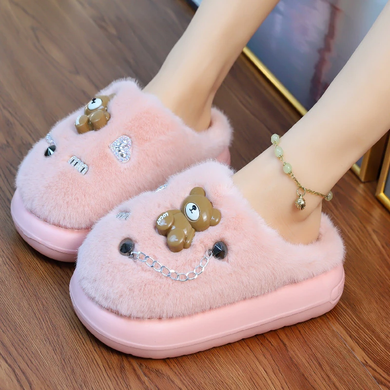 秋冬季新款踩屎感厚底可爱棉拖鞋女室内防滑月子加绒保暖外穿女
