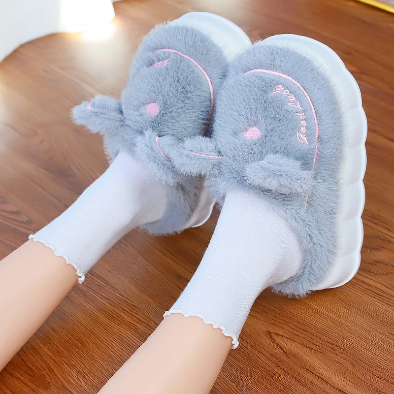 秋冬款棉拖鞋女防滑厚底居家可爱卡通熊毛毛拖鞋男冬加绒保暖女秋