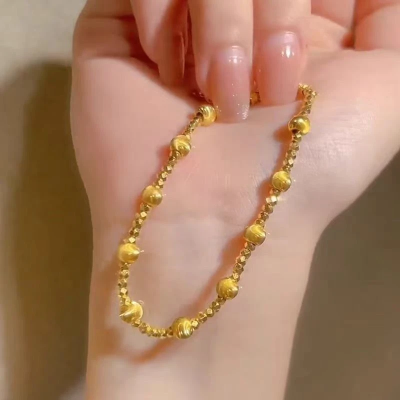 铜合金手链 猫眼爆闪珠手链 黄金色猫眼珠时尚简约气质仿真金手饰
