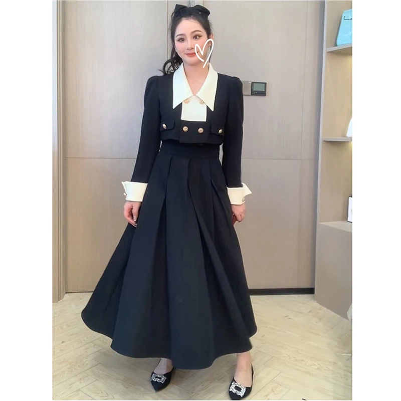 XINYI「千金夜宴」撞色女上衣+半裙两件套 XA230738