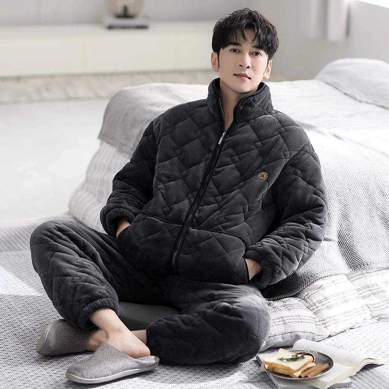 2023男款高端夹棉套装可外穿男士冬季加绒加厚高档睡衣休闲家居服