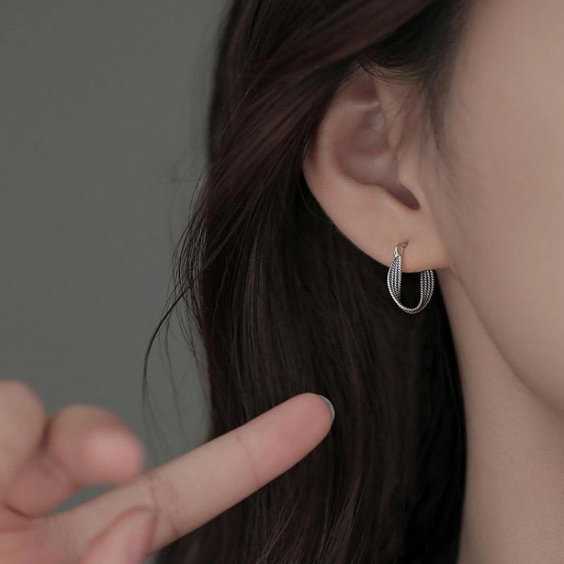 925银耳饰 纯银针扭曲麻花耳环女耳钉小众复古女做旧新款爆款轻奢