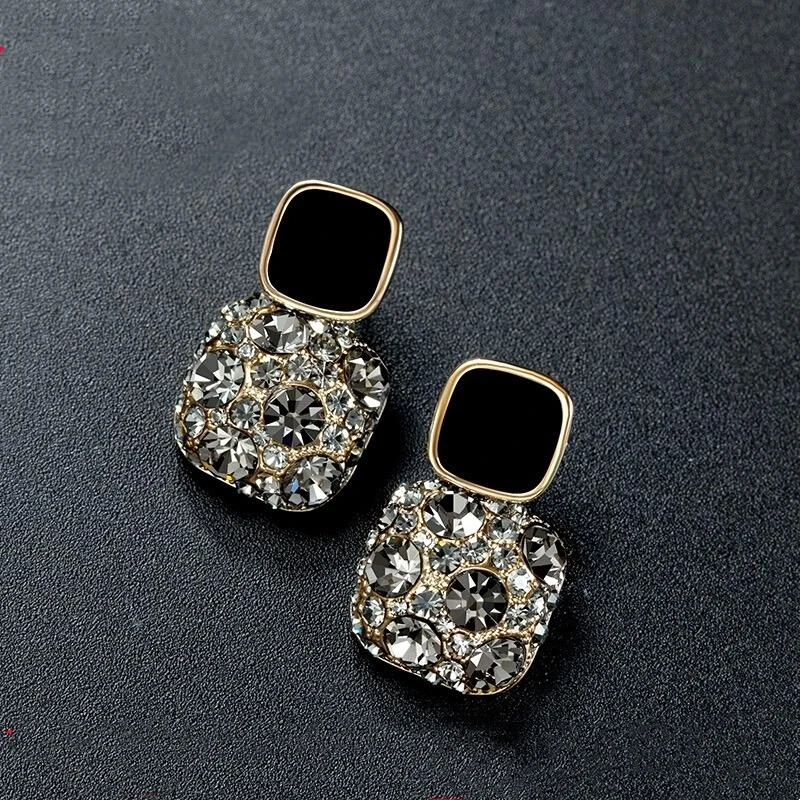 925银耳饰 纯银针法式黑色方糖耳钉轻奢气质网红简约百搭小众耳环