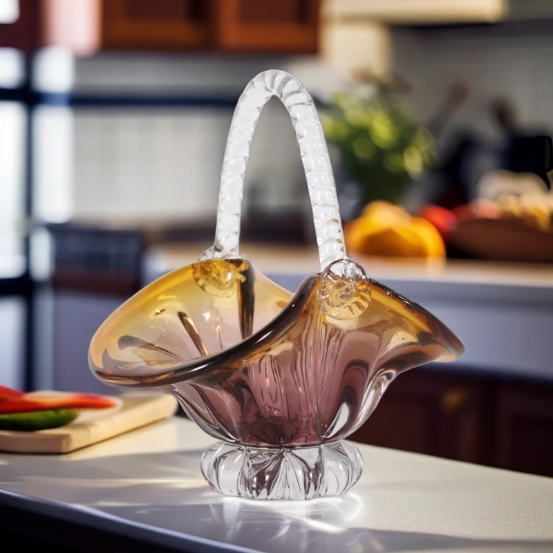 小提篮复古玻璃家用纯手工工艺品花瓶摆设茶道茶壶精致透明创意