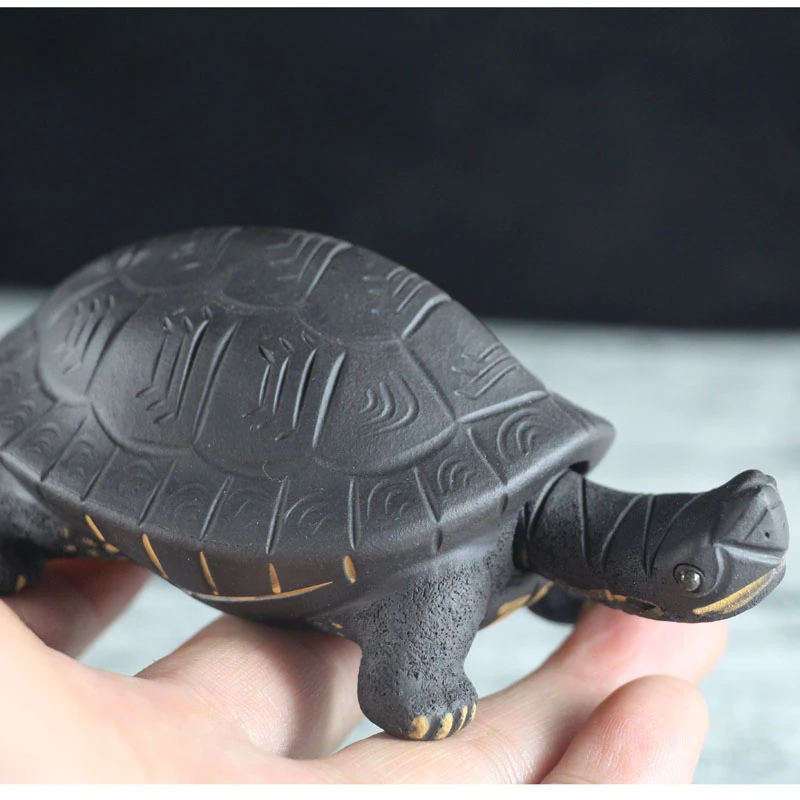 宜兴手工紫砂茶宠雕塑摆件长颈龟金钱龟茶盘茶趣茶具配件装饰摆件