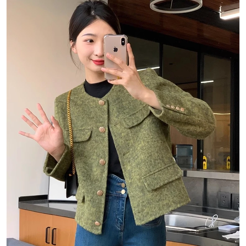 气质呢子大衣女2023秋冬新款小个子宽松显瘦法式小香风毛呢短外套
