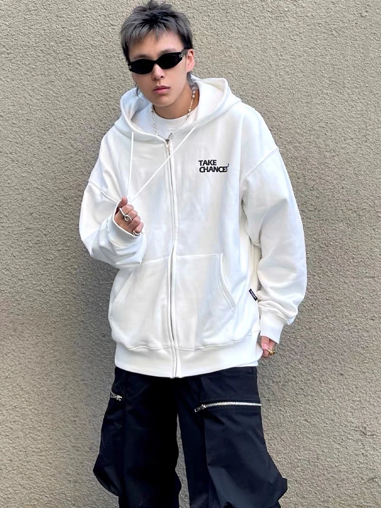 TC STORE TAKE CHANCES秋冬款融化爱心印花拉链卫衣情侣连帽开衫