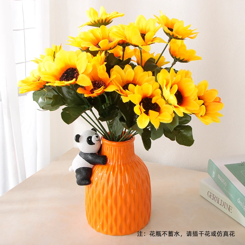 仿真花小熊花瓶小盆栽室内家居摆件设客厅办公桌装饰假花干花花束