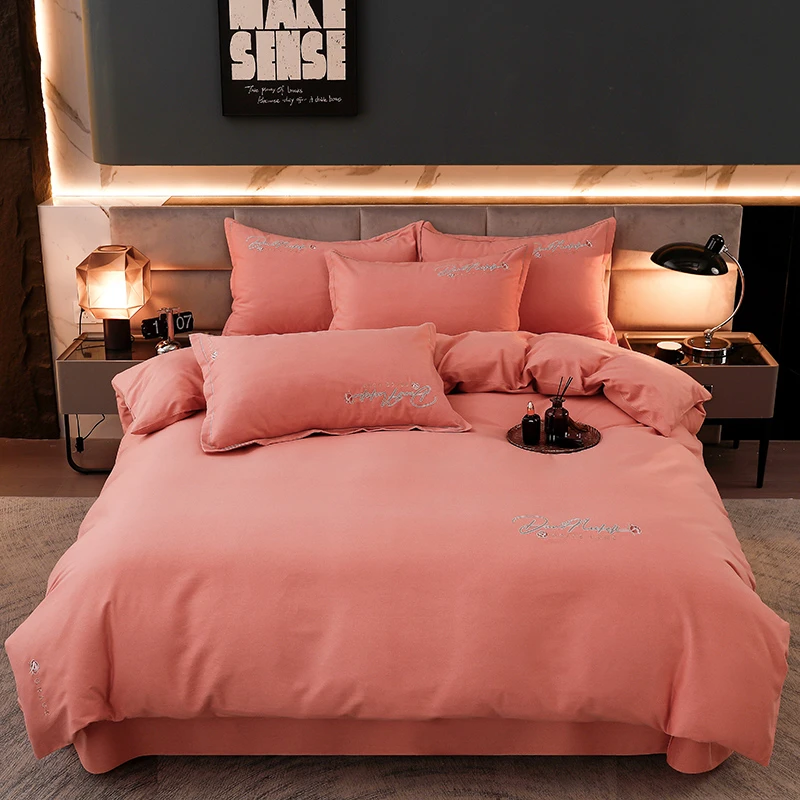 【主播专属一对一】必火l奢华刺绣全棉磨毛亲肤四件套纯色绣花轻奢