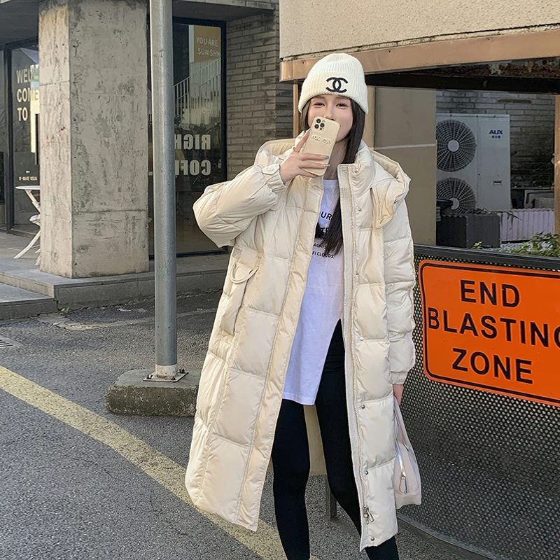 【暖恋】百搭长款连帽过膝羽绒服A661