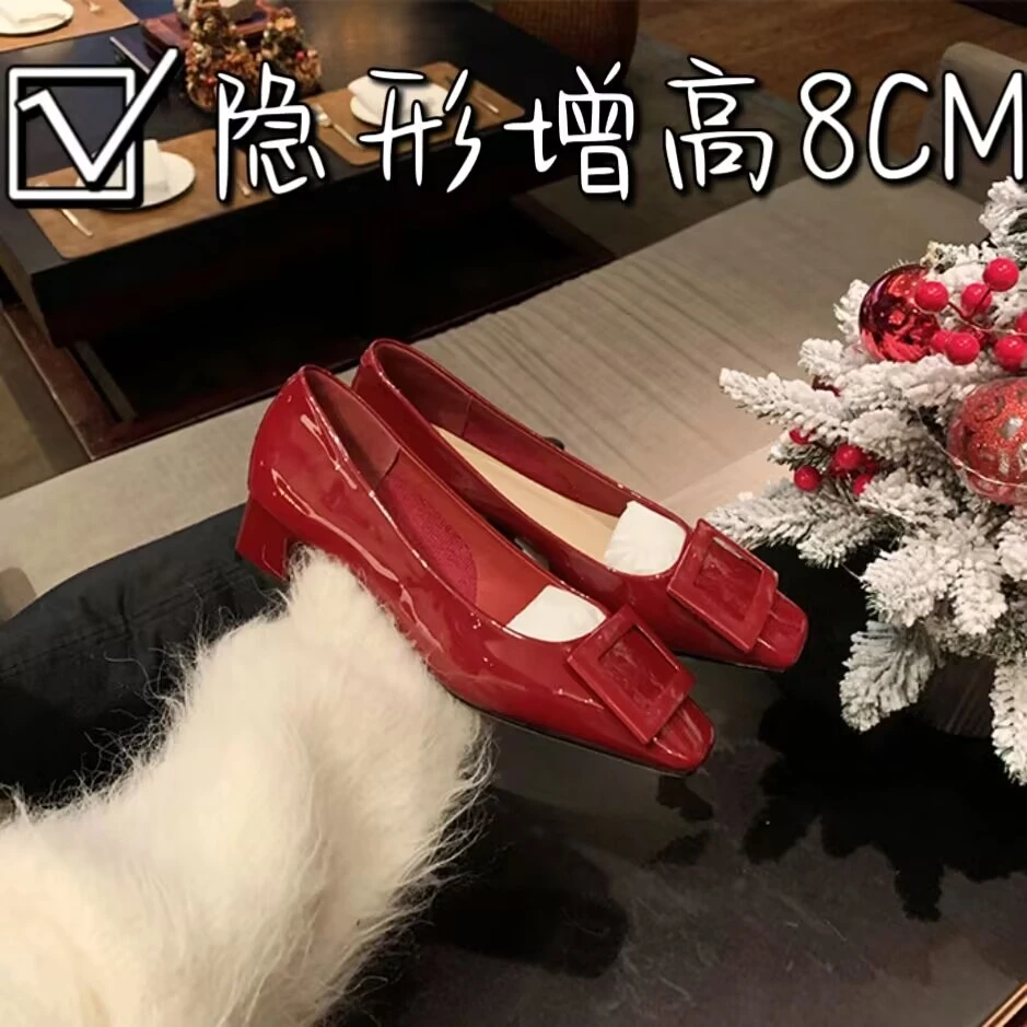 【增高8CM】内增高浅口小众法式气质裸色单鞋百搭方头配裙子设计感