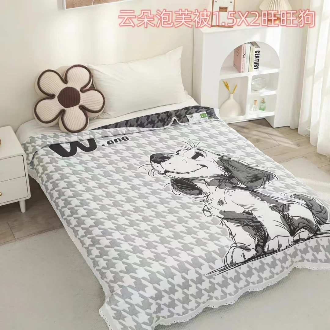 [旺旺狗]1.5*2棉纱布超柔泡芙被柔软舒适透气吸汗亲肤单人