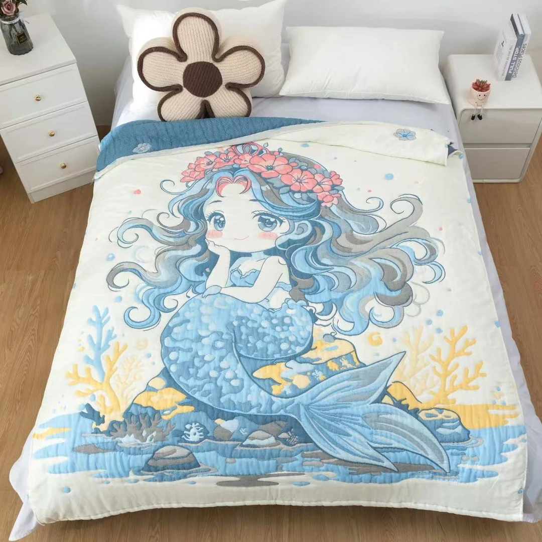 [美人鱼]150*200高品质棉纱加厚泡芙被蓬松柔软舒适透气学生被女