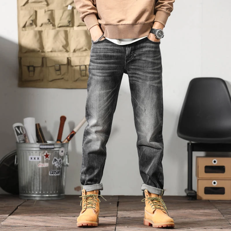 09赤耳丹宁黑灰高端复古男牛仔长裤直筒修身重工洗水高端日系休闲