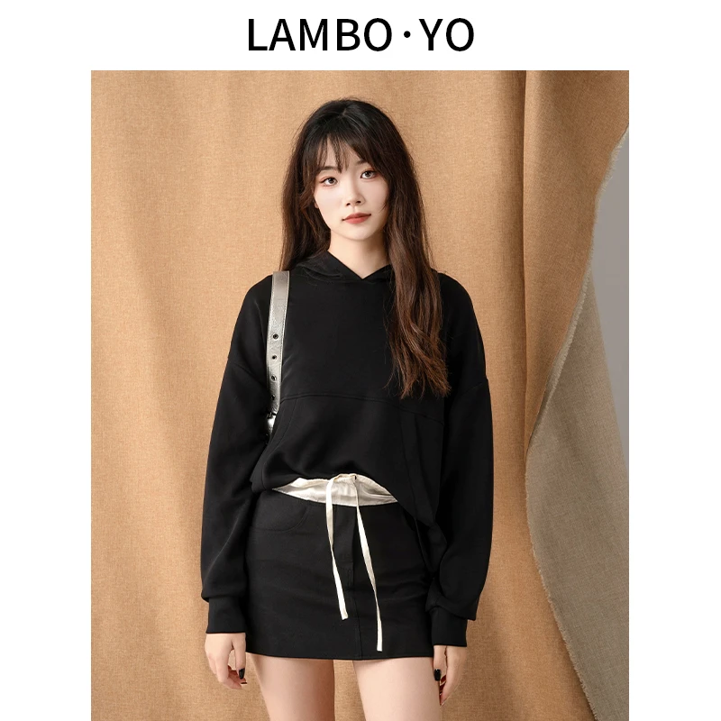 LAMBOYO2024秋季新款极简风经典显瘦上衣休闲百搭连帽卫衣