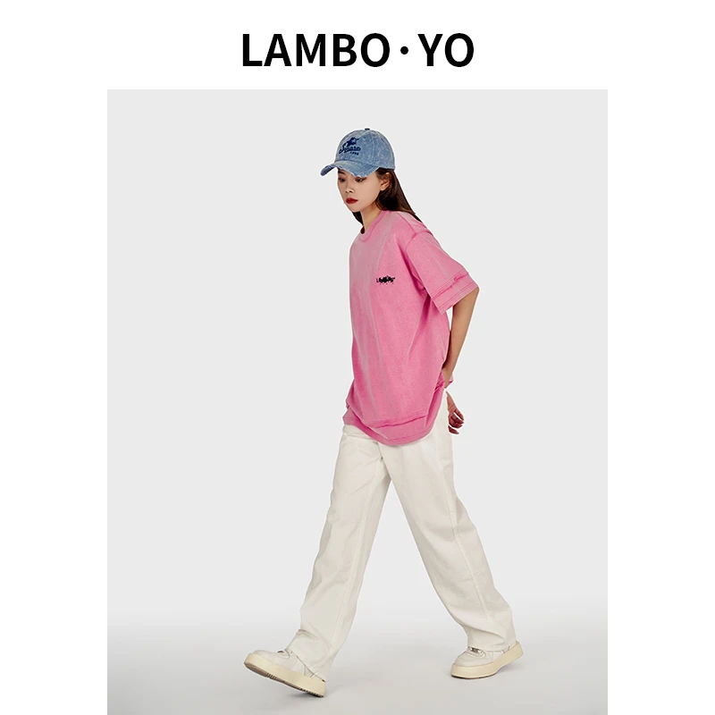 LAMBO·YO【所向披靡】夏季新款拼接做旧设计师款短袖T恤男女同款