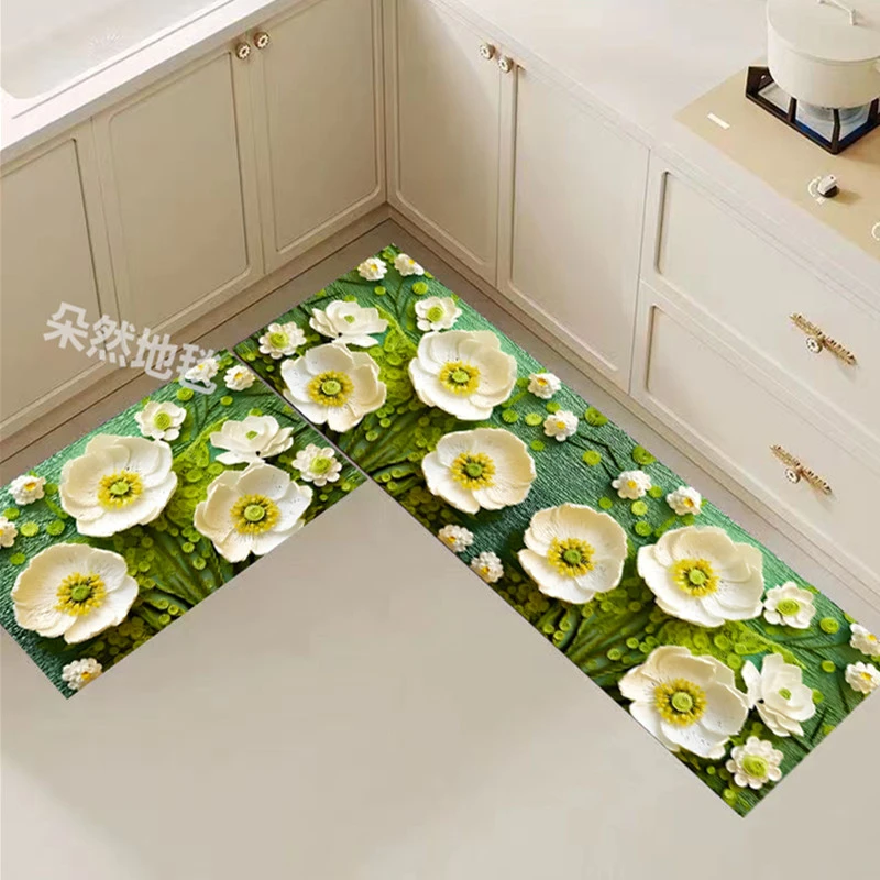 简约立体花家用长条厨房吸水吸油防滑垫门垫脚垫吸水防滑垫裁剪