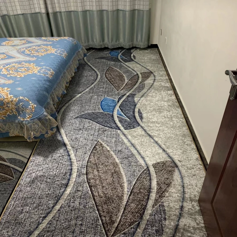 水晶绒 蓝百合 卧室床边地毯房间满铺飘窗垫