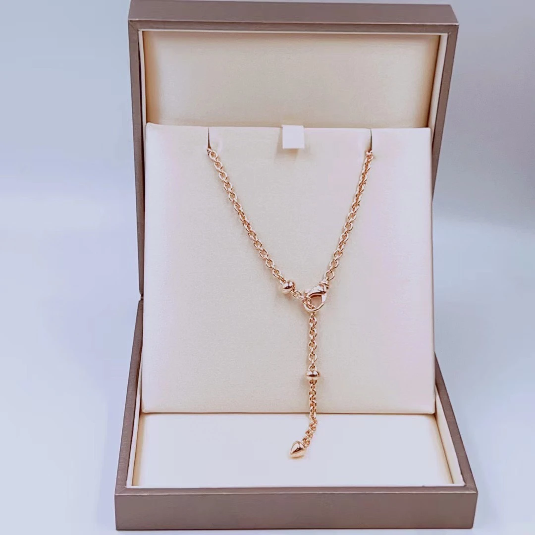 99新 BVLGARI/宝格丽 18K玫瑰金catene三卡豆项链 64厘米加长粗款