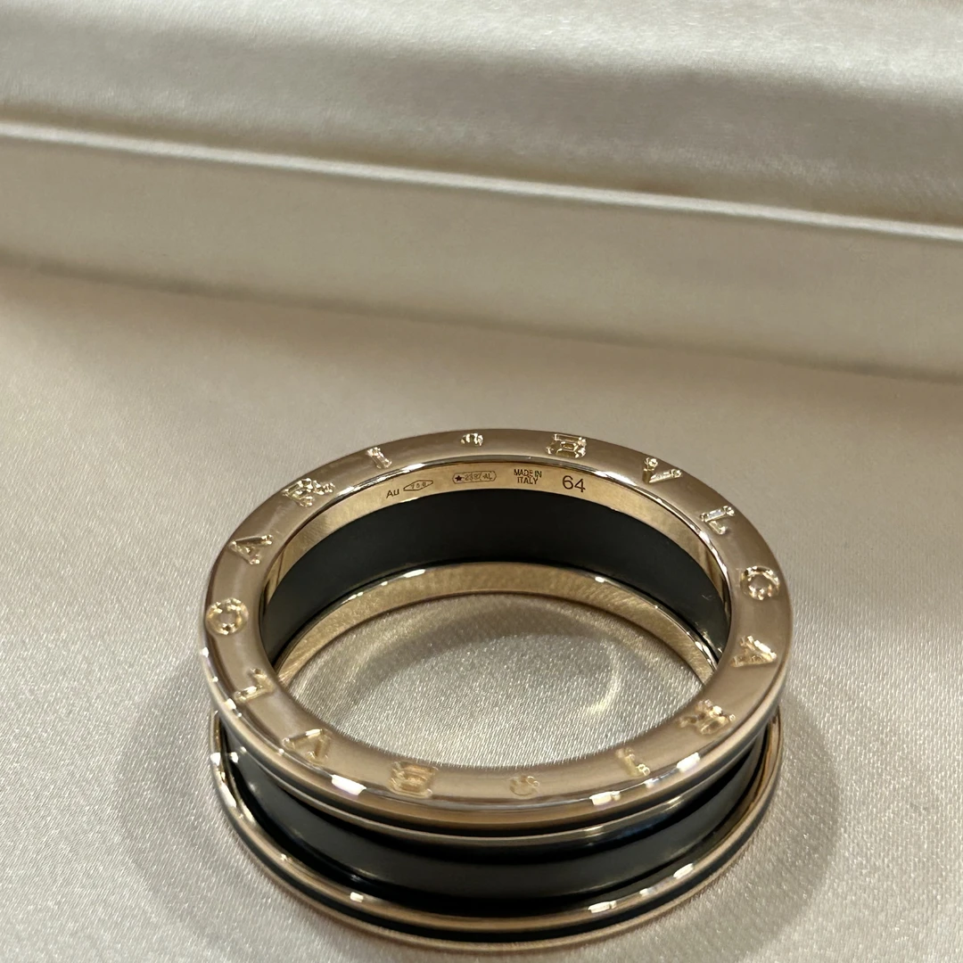 99新 BVLGARI/宝格丽 宝格丽哑光黑陶瓷三环戒指64号