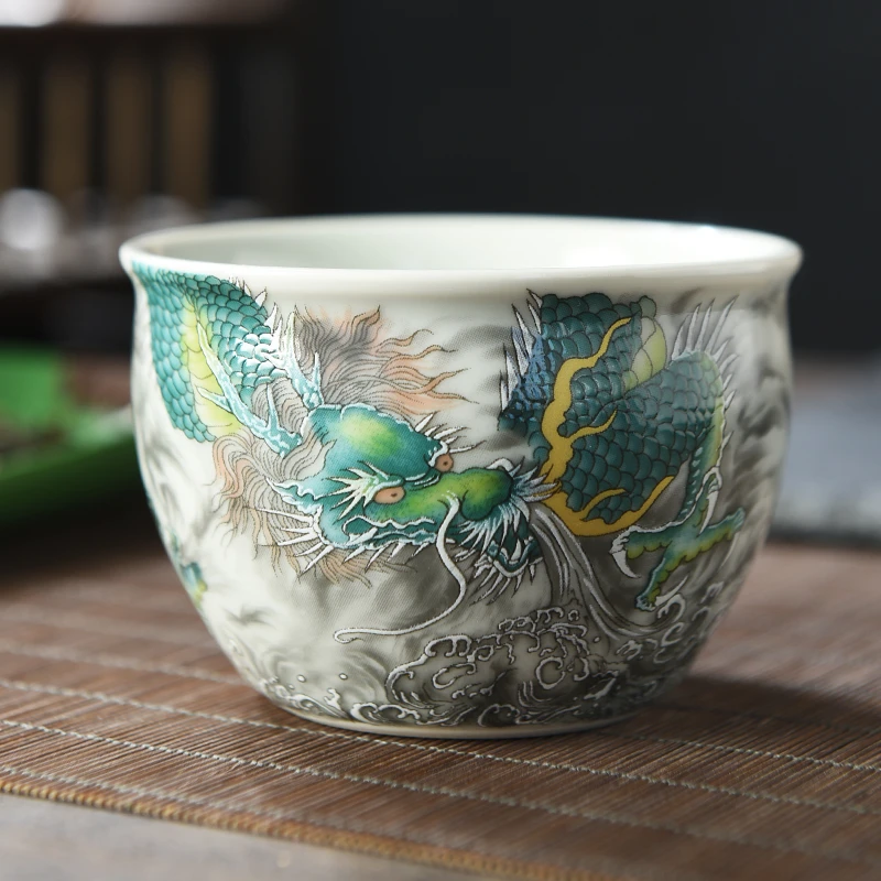 青龙缸杯男士高端茶杯主人单杯个人专用陶瓷功夫茶具大号容量器具