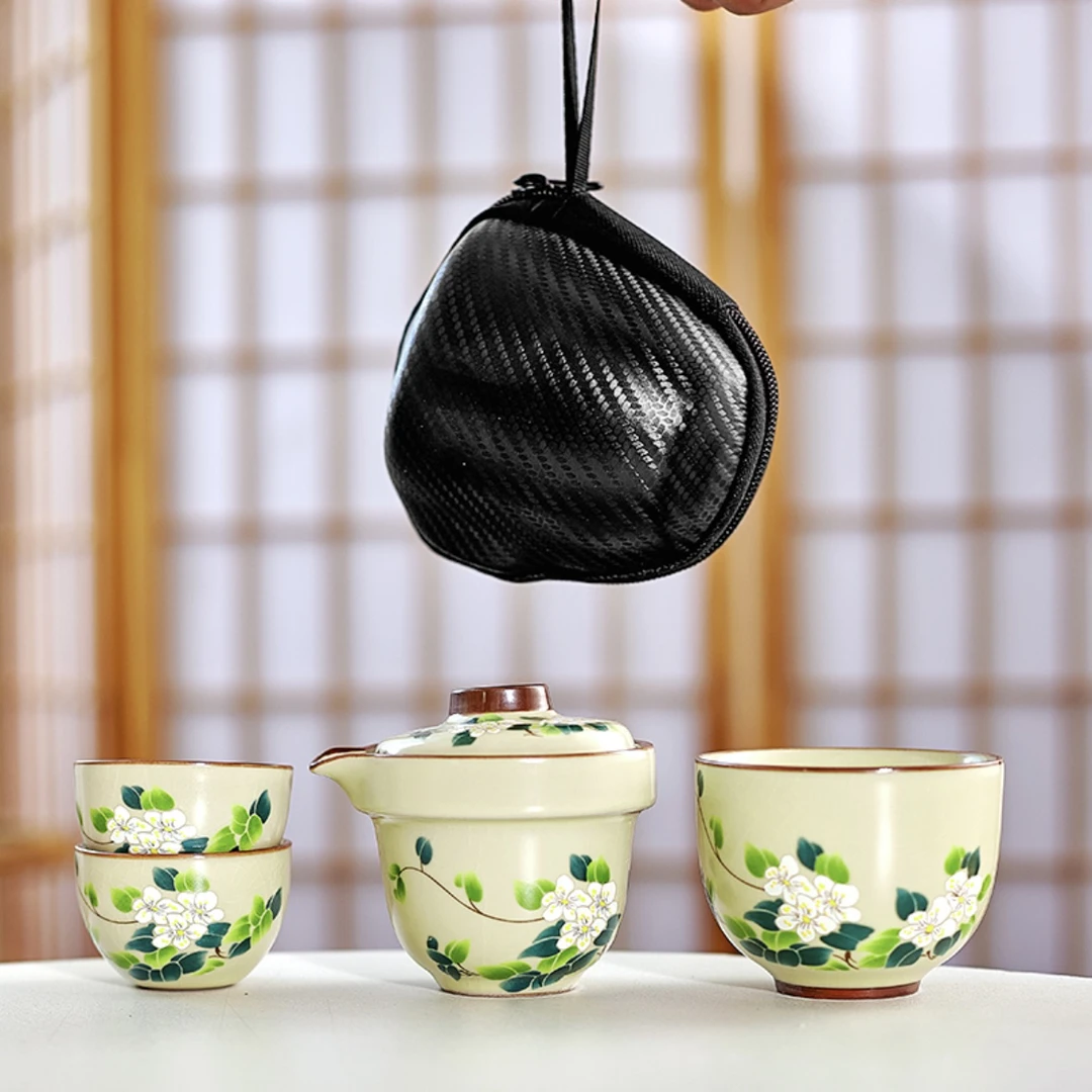 岑汝山茶花旅行茶具套装开片可养一壶三杯