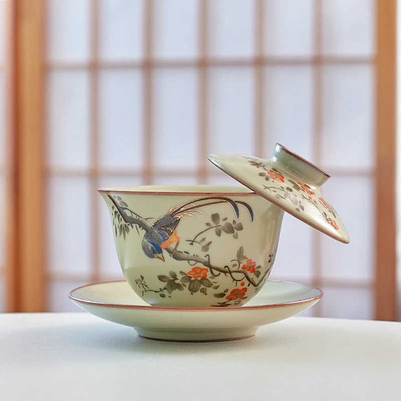 喜上眉梢三才悬停盖碗容量110毫升开片可养