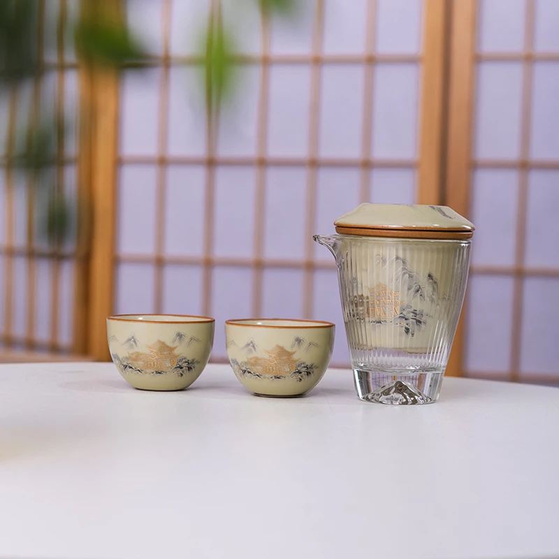 亭台楼阁红茶泡一壶两杯开片可养主人杯