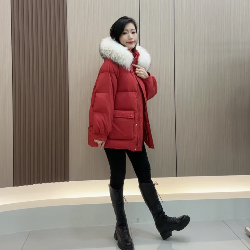 【经典气质】短款大毛领羽绒服女2024冬季新款韩版时尚休闲加厚外套