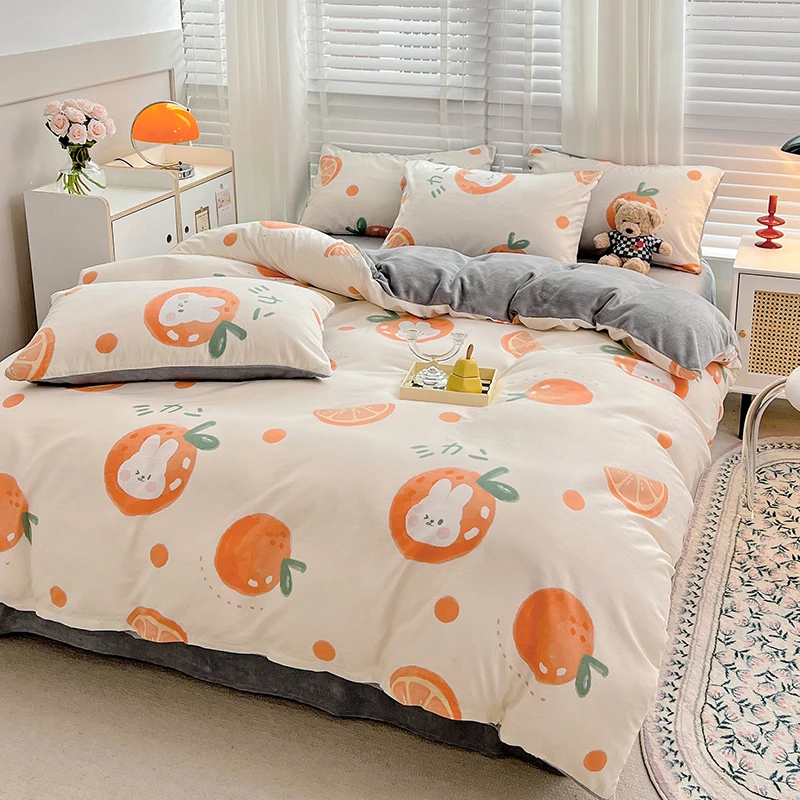 冬季牛奶绒床上四件套加绒保暖珊瑚绒纯棉被套床单床品