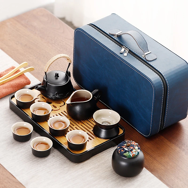 日式旅行功夫茶具小家用简约泡茶壶陶瓷茶杯户外茶盘便携式包