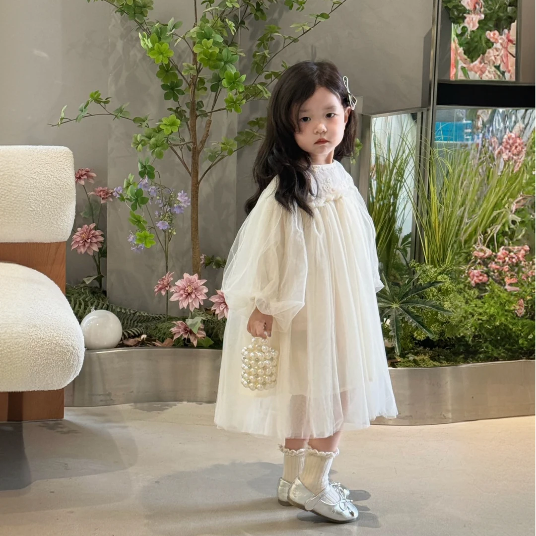韩国女童公主裙2025春季儿童洋气蓬蓬网纱连衣裙宝宝长袖仙女裙子