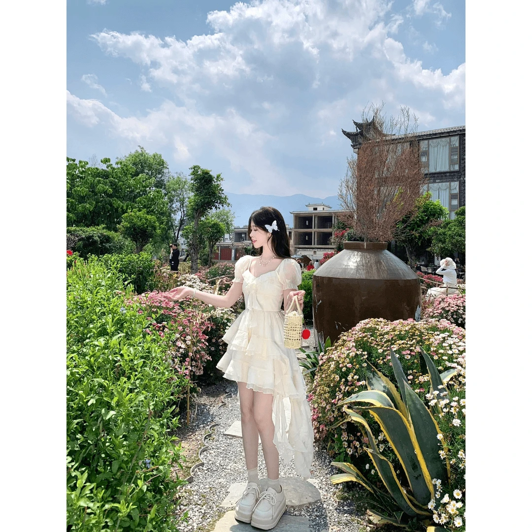 2024夏季新款女旷野蝴蝶显瘦法式茶歇前短后长设计感小众仙女裙