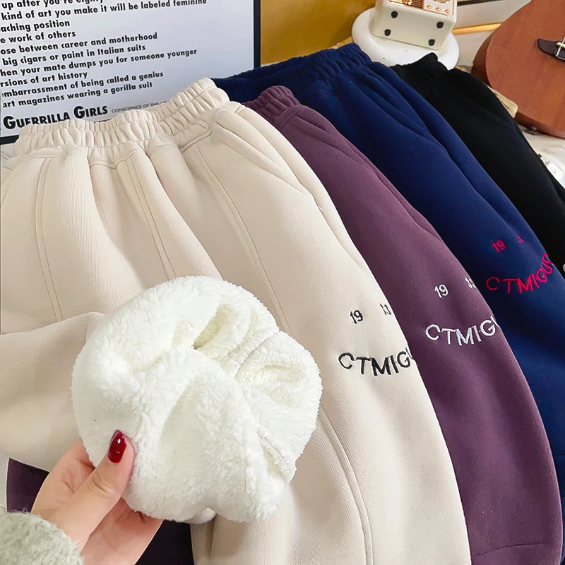 【断码不补水洗加厚】冬季加绒加厚保暖男女童洋气弯刀休闲裤03