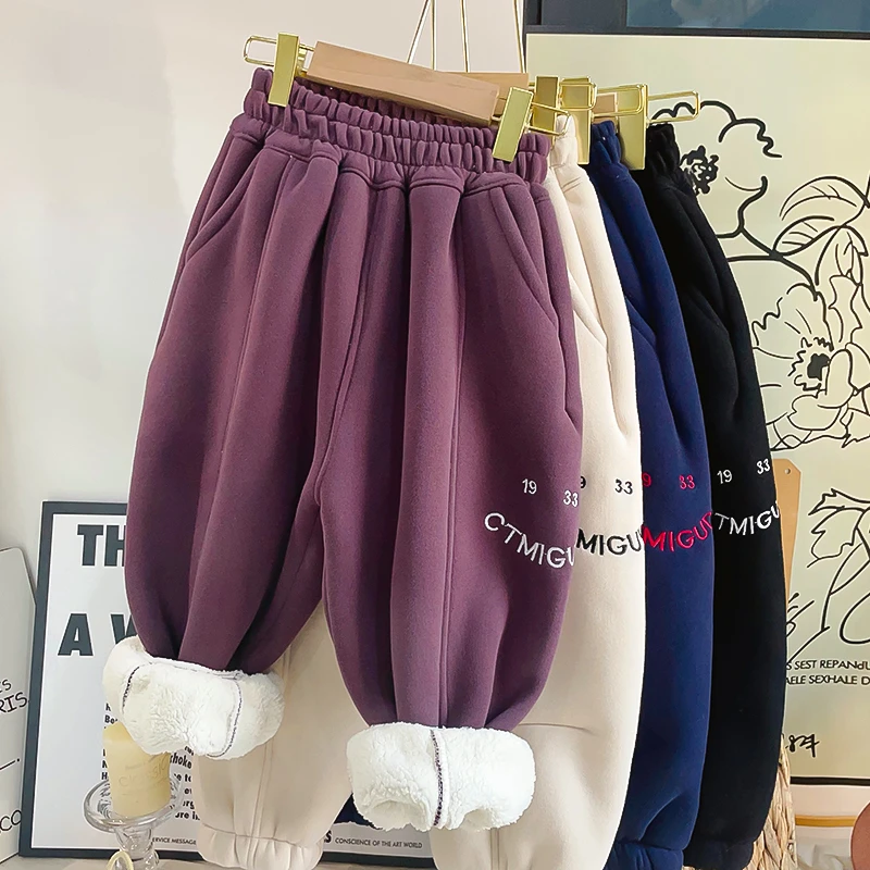 【粗针水洗加厚卫裤】冬季加绒加厚保暖男女童洋气弯刀运动休闲裤02