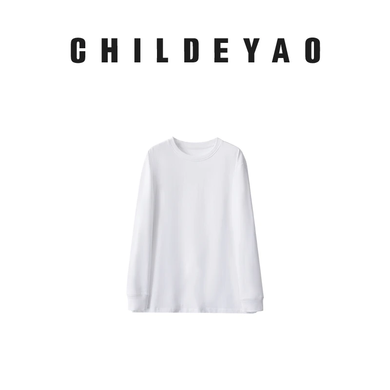 Childe Yao新款早秋棉长袖t恤女宽松白色圆领内搭打底衫MT-078
