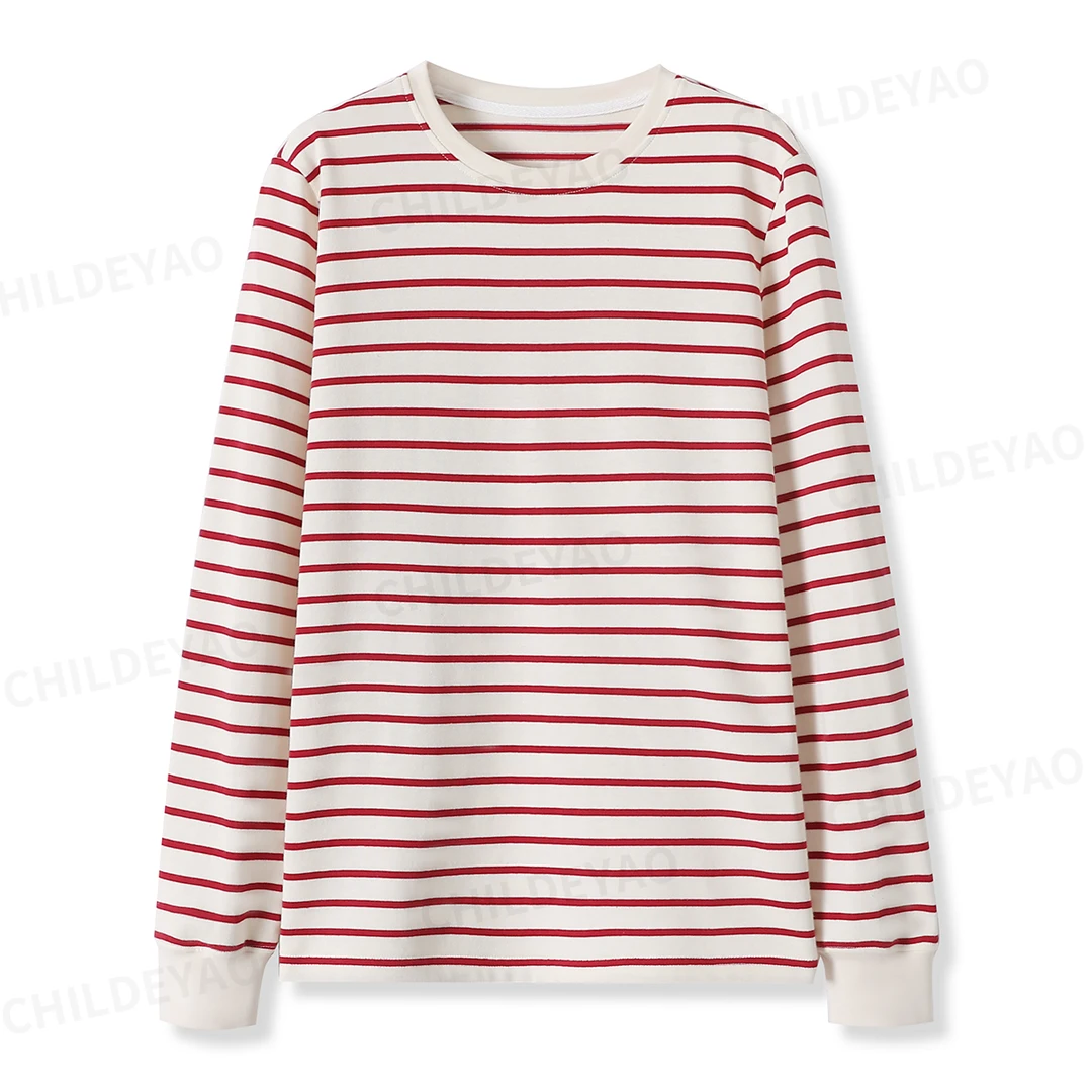 Childe Yao『自在知秋』100棉条纹下摆开叉长袖T恤上衣 S408058