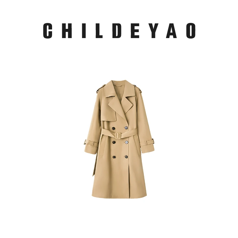 CHILDEYAO风衣外套长款女春秋2023新款腰带翻领显瘦风衣21615