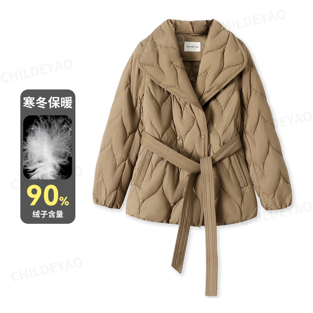 Childe Yao【九九专属】休闲气质腰带翻领立领保暖鹅绒服 Y406031