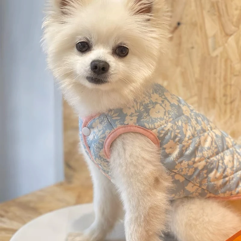 婴儿蓝碎花棉马甲宠物小狗狗泰迪贵宾比熊猫咪吉娃娃衣服秋冬天