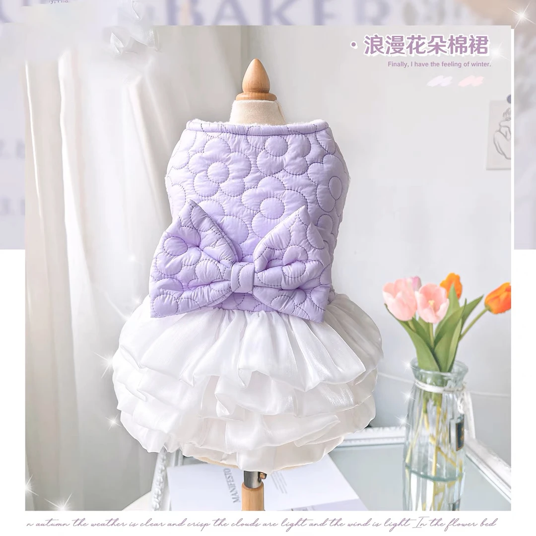 洋气厚款绝美花朵棉裙新款狗狗猫咪泰迪小体马尔济斯秋冬款衣服