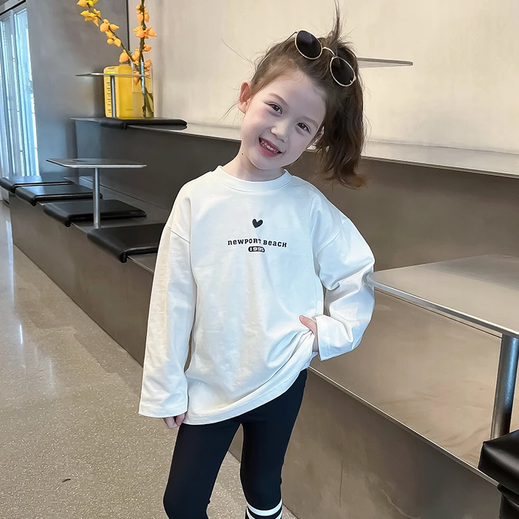 女童装长袖打底衫2025春秋新款儿童纯棉中长款白T恤女童洋气上衣