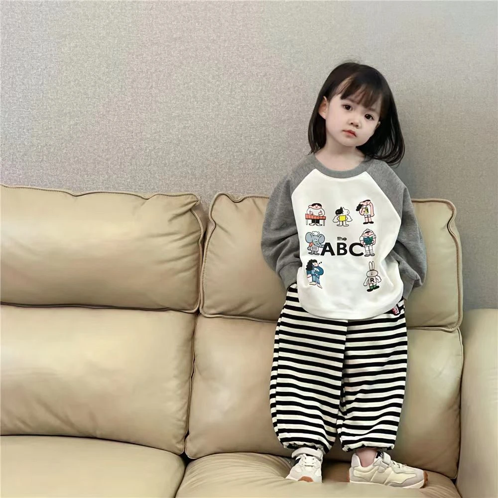女童德绒插肩袖t恤秋装新款宝宝洋气长袖上衣韩版儿童印花打底衫