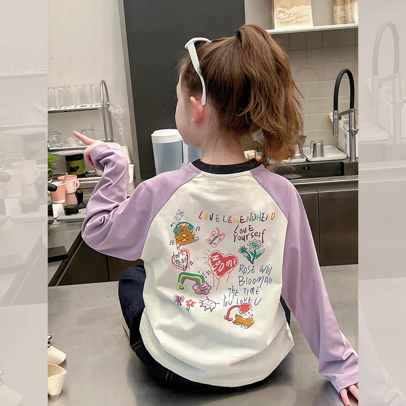 儿童打底衫春秋季韩范撞色小女孩长袖上衣儿童装T恤2025秋装新款