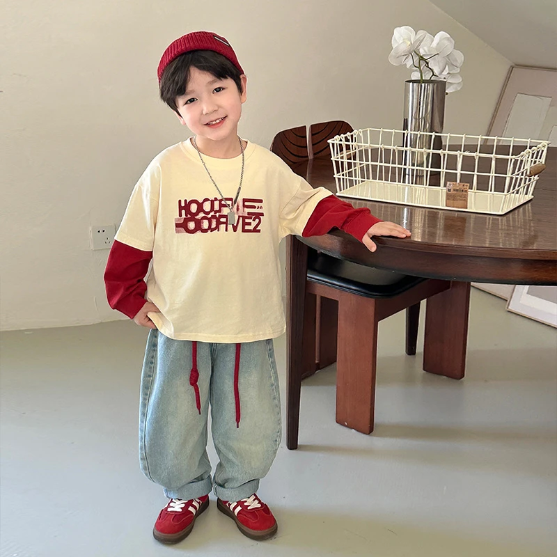 韩版小童上衣纯棉秋季2025新款潮男童打底衫春秋长袖t恤儿童秋装