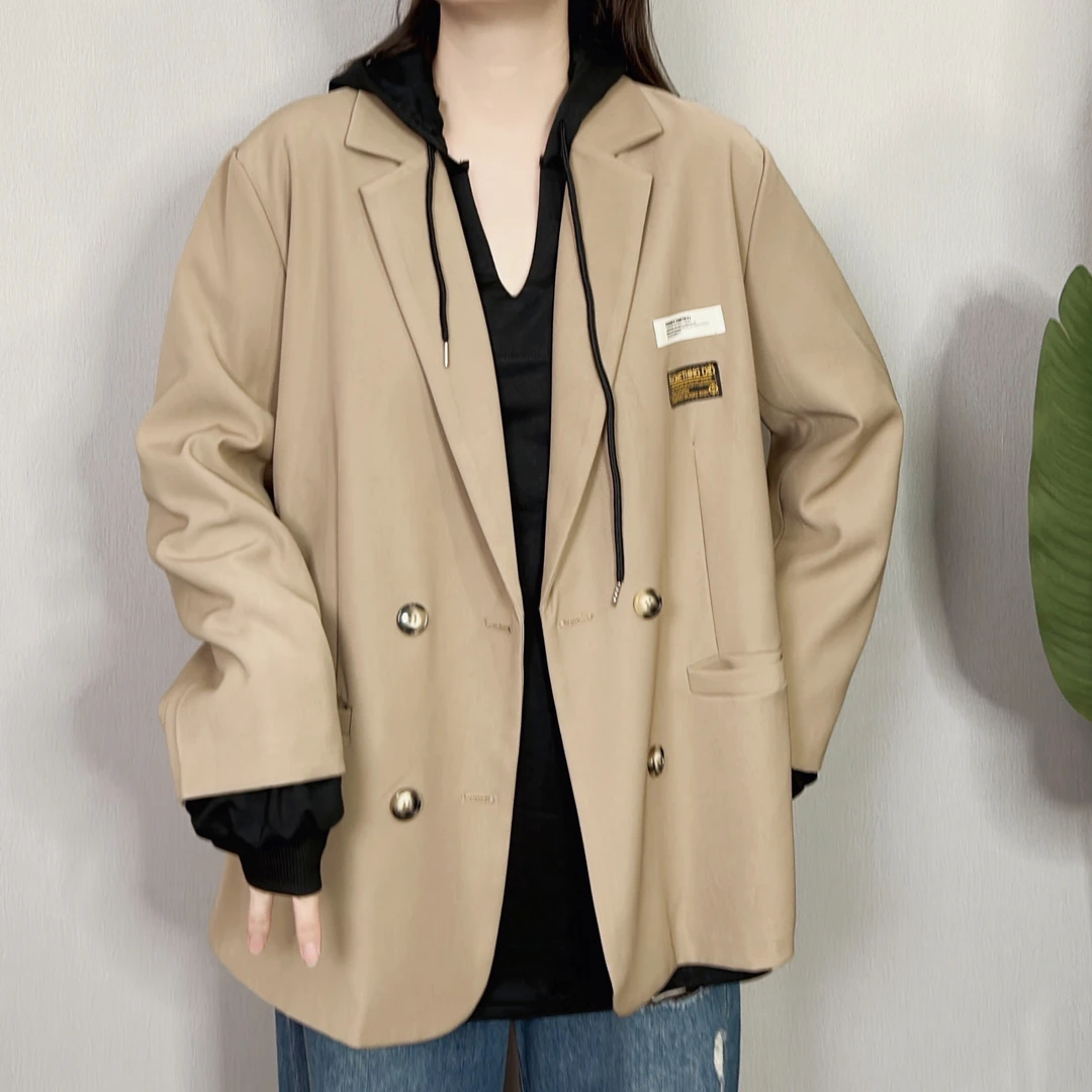 大码女装春秋西装外套中长款宽松韩版小西装胖MM时尚休闲西装外套