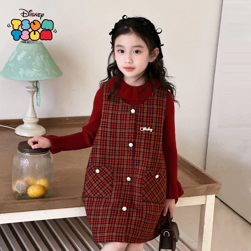 Disney/迪士尼2025年服款洋气格子复古英伦风长袖背心裙两件套