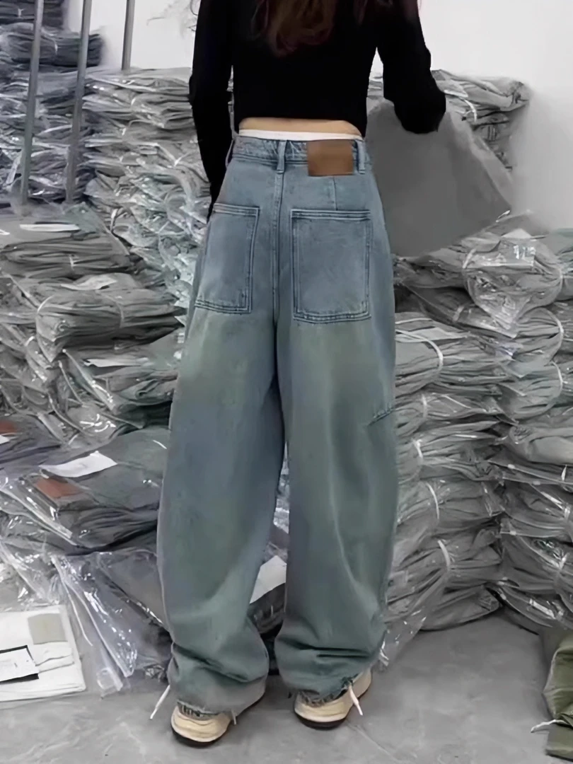 2025春季爆款大码高腰遮跨梨形身材修身时尚百搭宽松直筒牛仔裤子